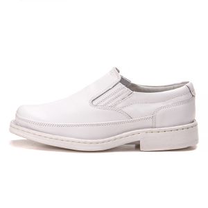 Sapato Ortopédico De Couro Branco Calce Fácil Confort Fly