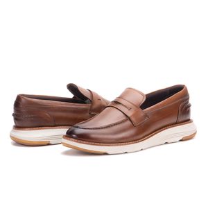 Sapato Casual De Couro Masculino Mocassim Marrom Copenhagen
