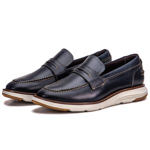Sapato Casual De Couro Masculino Mocassim Marinho Copenhagen
