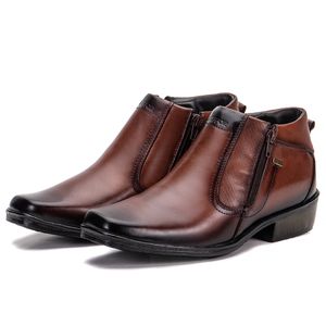 Botinha Social Masculina Couro Legítimo Mogno Arizona Country
