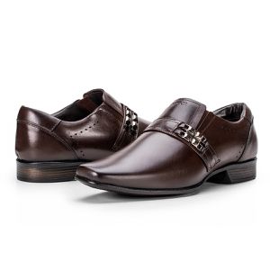 Sapato Social Linha Istambull New em Couro Castanho Com Detalhe Metalizado 