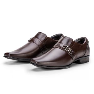 Sapato Social Linha Istambull New em Couro Castanho Com Detalhe Metalizado 