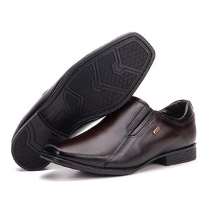 Sapato Masculino Bico Quadrado Couro Marrom Metrópole New