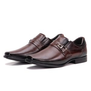 Sapato Masculino Bico Quadrado Couro Marrom Metrópole New