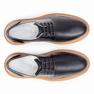 Sapato Casual Palermo de Couro Preto Sola Tratorada Cinza Kéffor