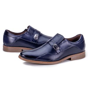Sapato Social Moderno Masculino de Couro Macio Marinho Paris