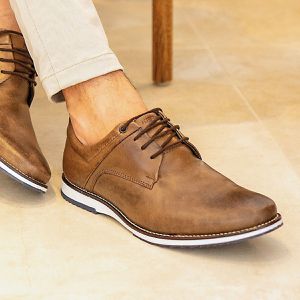 Sapato Oxford De Couro Marrom Bico Redondo Com Cadarço Play