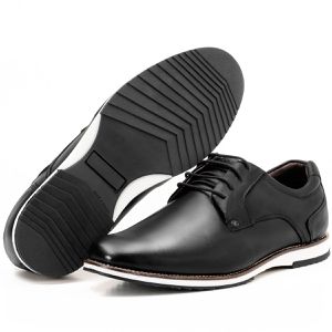 Sapato Oxford Casual Em Couro Preto Brogue Confortável Play
