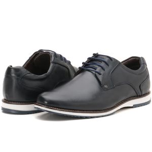 Sapato Oxford Casual Em Couro Azul Brogue Confortável Play