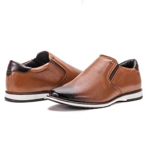 Sapato Oxford De Couro Marrom Liso Macio Bico Redondo Play