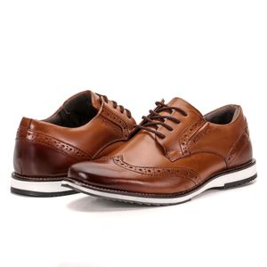 Sapato Oxford De Couro Caramelo Brogue Forro De Couro Play
