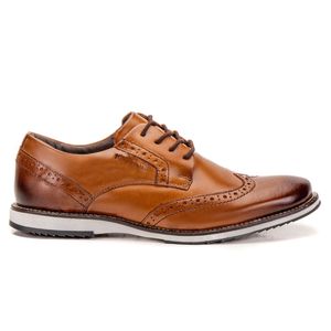 Sapato Oxford De Couro Caramelo Brogue Forro De Couro Play