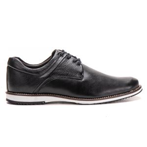 Sapato Oxford De Couro Preto Bico Redondo Com Cadarço Play