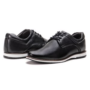 Sapato Oxford De Couro Preto Bico Redondo Com Cadarço Play