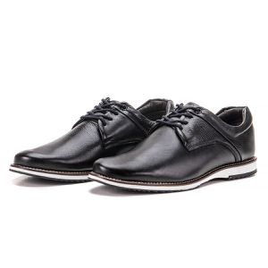 Sapato Oxford De Couro Preto Bico Redondo Com Cadarço Play