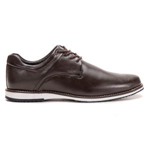 Sapato Oxford De Couro Café Bico Redondo Com Cadarço Play