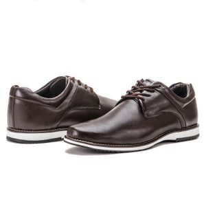 Sapato Oxford De Couro Café Bico Redondo Com Cadarço Play