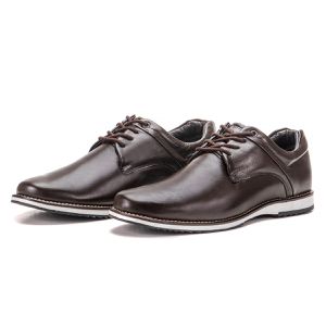 Sapato Oxford De Couro Café Bico Redondo Com Cadarço Play