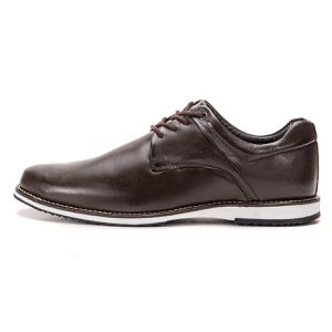 Sapato Oxford De Couro Café Bico Redondo Com Cadarço Play