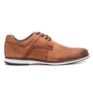 Sapato Oxford De Couro Castanho Bico Redondo Com Cadarço Play