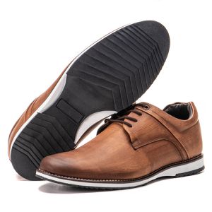 Sapato Oxford De Couro Castanho Bico Redondo Com Cadarço Play