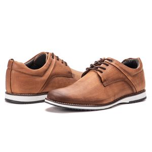 Sapato Oxford De Couro Castanho Bico Redondo Com Cadarço Play