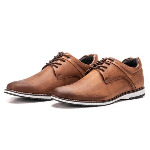 Sapato Oxford De Couro Castanho Bico Redondo Com Cadarço Play