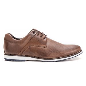 Sapato Oxford De Couro Marrom Bico Redondo Com Cadarço Play
