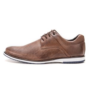 Sapato Oxford De Couro Marrom Bico Redondo Com Cadarço Play