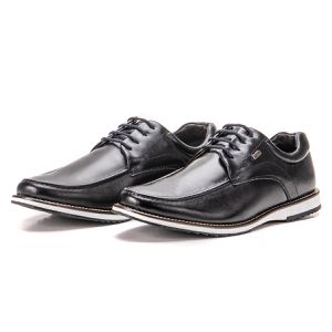 Sapato Oxford De Couro Legítimo Preto Bico Redondo Macio Play