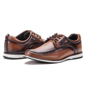 Sapato Oxford De Couro Legítimo Castanho Bico Redondo Play