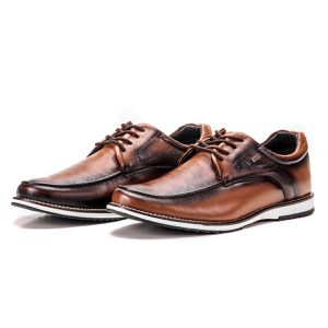 Sapato Oxford De Couro Legítimo Castanho Bico Redondo Play