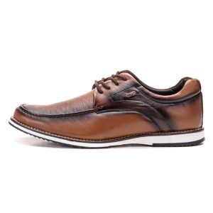 Sapato Oxford De Couro Legítimo Castanho Bico Redondo Play