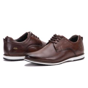 Sapato De Couro Oxford Masculino Marrom Calce Fácil Play