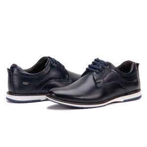 Sapato De Couro Oxford Masculino Marinho Calce Fácil Play
