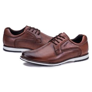 Sapato Social Oxford de Couro Caramelo Play