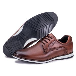 Sapato Social Oxford de Couro Caramelo Play