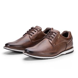 Sapato De Couro Oxford Masculino Castanho Calce Fácil Play