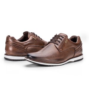 Sapato De Couro Oxford Masculino Castanho Calce Fácil Play