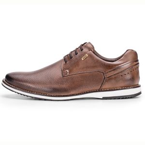 Sapato De Couro Oxford Masculino Castanho Calce Fácil Play