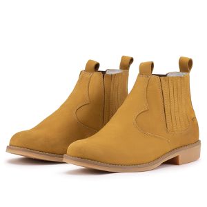 Bota Masculina Couro Legítimo Bico Redondo Amarelo Symental