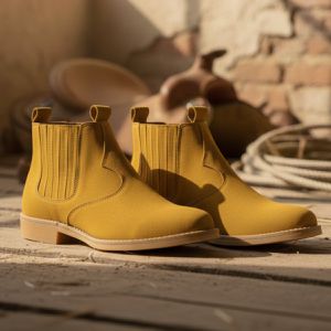 Bota Masculina Couro Legítimo Bico Redondo Amarelo Symental