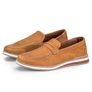 Mocassim Masculino De Couro Confortável Bege Trento