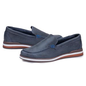 Mocassim Masculino De Couro Legítimo Marinho Leve Trento