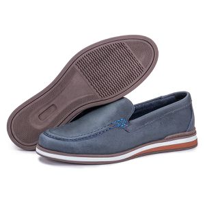 Mocassim Masculino De Couro Legítimo Marinho Leve Trento
