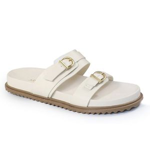 Sandália Papete Feminina com Fivelas Sola Baixa Sintético Off White - Haldrys