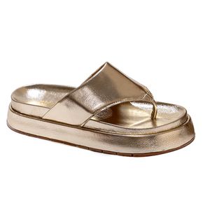 Sandália Papete Feminina Flatform de Dedo Sola Alta Dourado - Haldrys