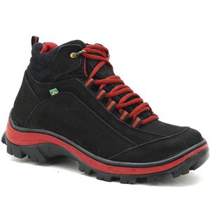 Bota Adventure Couro Legítimo Preto e Vermelho - Haldrys