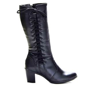 Bota Feminino Cano Alto Couro Legítimo Preto - Haldrys