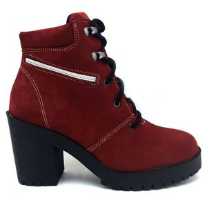 Coturno Feminino Couro Legítimo Nobuck Vermelho - Haldrys